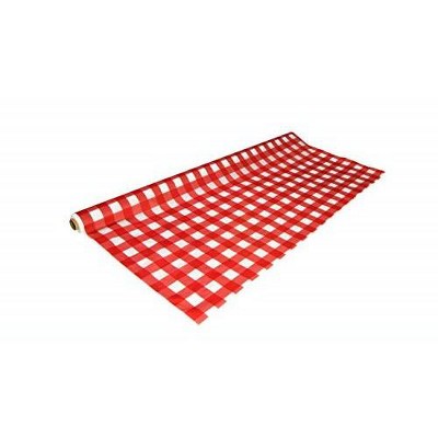 Red Gingham 40" x 100' Plastic Table Roll