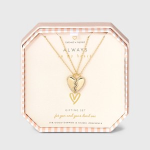 Beloved + Inspired 14K Gold Dipped Broken Heart Magnet Pendant Necklace Set 2pc - Gold - 1 of 3