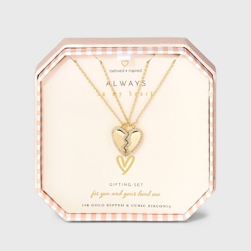 Beloved + Inspired 14K Gold Dipped Broken Heart Magnet Pendant Necklace Set 2pc - Gold - image 1 of 3