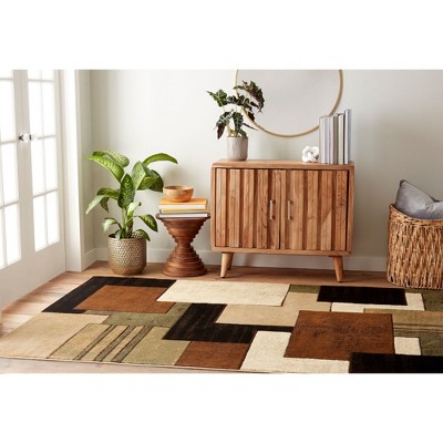 Tribeca Brown and Green Geometric Area Rug 32" x 20"