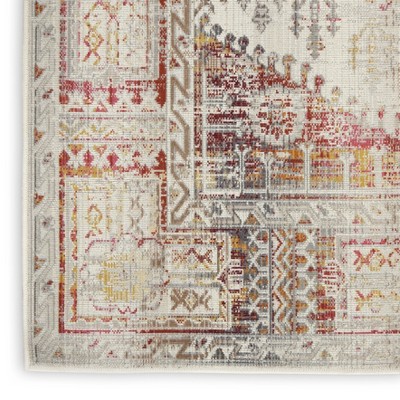 Ivory and Red Medallion Synthetic Rectangular Rug 8'10" x 11'10"