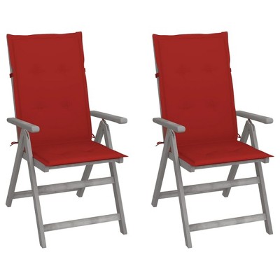 vidaXL Outdoor Patio Reclining Chairs with Cushions - 2 pcs Solid Acacia Wood with Gray Wash Finish