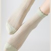 Anna-Kaci 3 Pairs Women's Ruffle Trim Crew Socks Soft Cotton Knit Lightweight Ribbed Texture with Scalloped Edge for Everyday Wear - 4 of 4