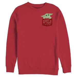 Men's Star Wars The Mandalorian The Child Bounty Heart Pocket Sweatshirt - 1 of 3