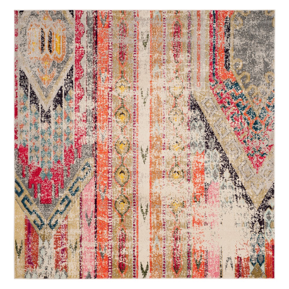 4'x4' Geometric Design Square Area Rug Light Gray - Safavieh