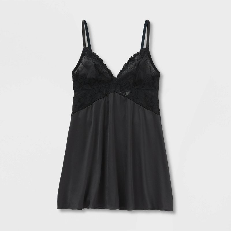 Women&#39;s Lace and Satin Unlined Lingerie Slip Dress - Auden&#8482; Black, 4 of 5