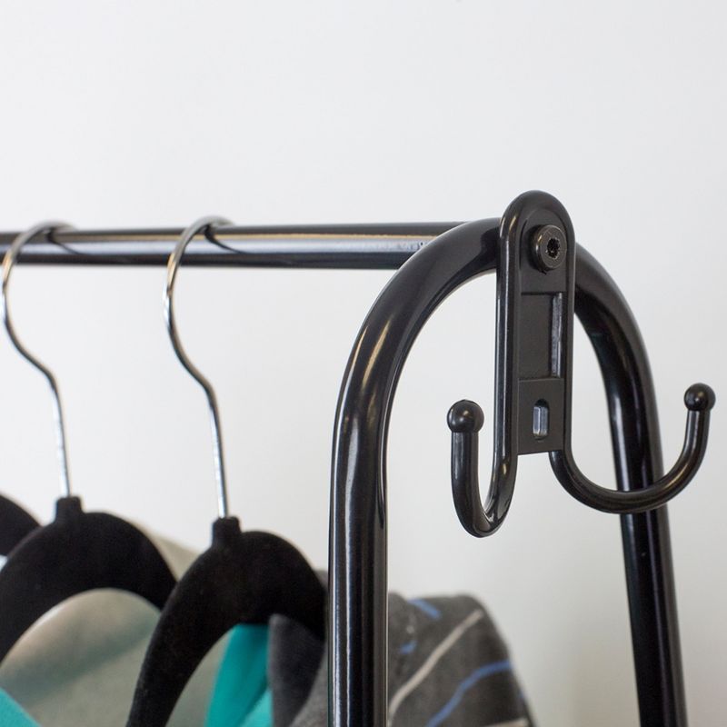 Home Basics 2 Shelf Free-Standing Garment Rack with Hooks, Black, 3 of 8