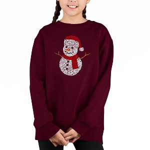 LA Pop Art Christmas Snowman - Girl's Word Art Crewneck Sweatshirt - 1 of 3