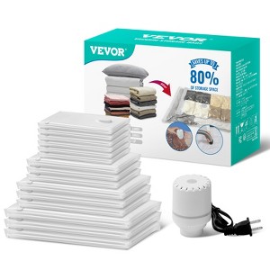 VEVOR Vacuum Storage Bags, 15 Pack (3 Jumbo/3 Large/3 Medium/3 Small/3 Roll), Compression Airtight Zipper Space Bags with Electric Pump,Clear - 1 of 4