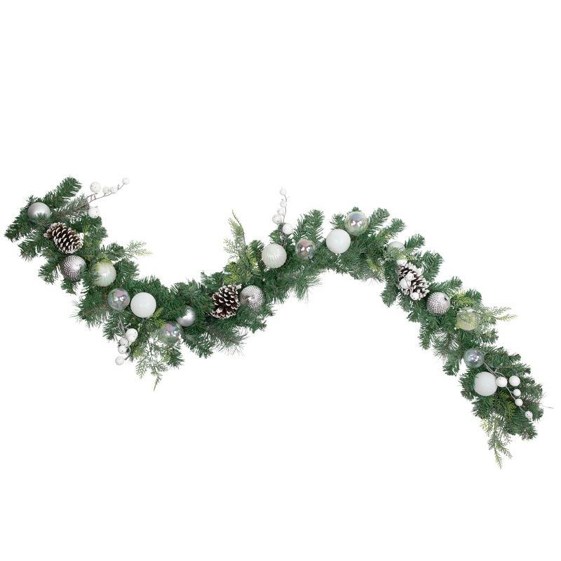 Northlight 6' Green Pine Artificial Christmas Garland with Berries and Iridescent Ornaments, 1 of 4