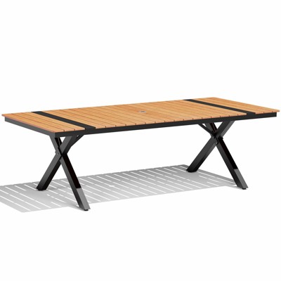 Crestlive Products Outdoor Dining Table for 8-10 People Patio Rectangle Table, Aluminum Frame with Durable Wood-Like Tabletop and Umbrella Hole Brown