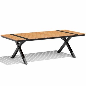 Crestlive Products Outdoor Dining Table for 8-10 People Patio Rectangle Table, Aluminum Frame with Durable Wood-Like Tabletop and Umbrella Hole Brown - 1 of 4
