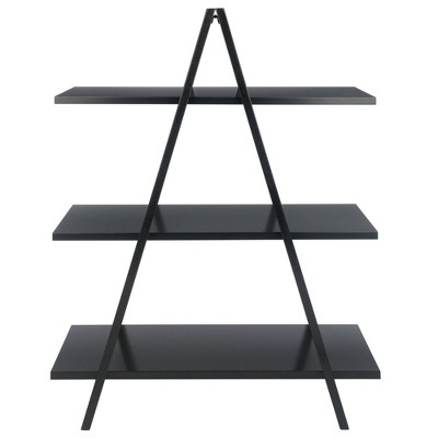 Black Wood 3-Tier A-Frame Ladder Shelf