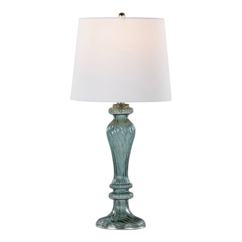 LumiSource (Set of 2) Windsor 25&#34; Contemporary Table Lamps Clear Turquoise Glass with Off-White Linen Shade from Grandview Gallery, 3 of 7