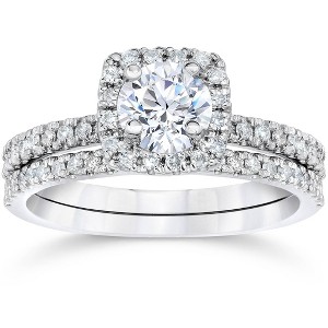 Pompeii3 5/8 Carat Cushion Halo Diamond Engagement Wedding Ring Set White Gold - 1 of 4