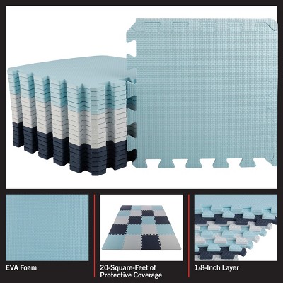 Blue and White EVA Foam Interlocking Floor Tiles, 20-Pack