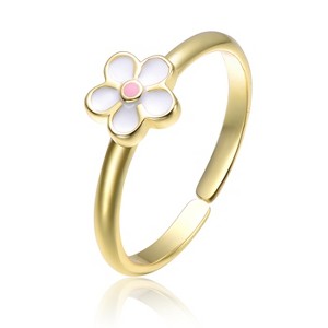 Children's 14K gold plated white flower daisy adjustable ring. Cute and elegant jewelry for kids. Perfect for everyday wear and special occasions. - 1 of 2