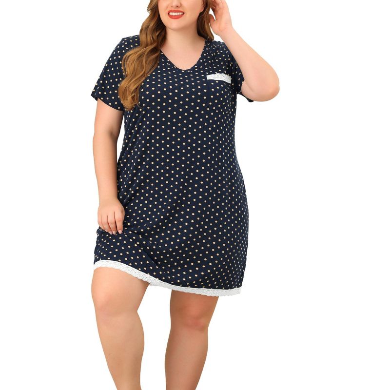 Agnes Orinda Women's Plus Size V Neck Polka Dots Short Sleeve Sleepwear Nightgowns, 1 of 7
