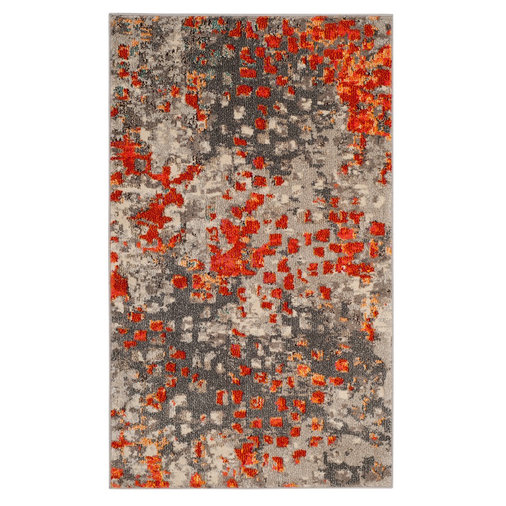 3'x5' Zoey Shapes Splatter Loomed Area Rug Gray/Orange - Safavieh