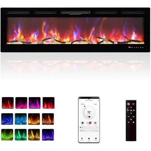 72" Linear Electric Fireplace - Recessed/Wall Mounted with WiFi & Remote, Multicolor Flame Effect, 750W/1500W Heating, Log & Crystal Decor Included - 1 of 4