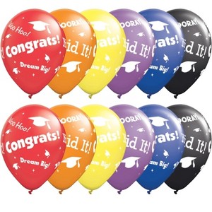 LoonBalloon Graduation Theme 11 Inch Grad Words Latex Balloons 12x pcs - 1 of 2