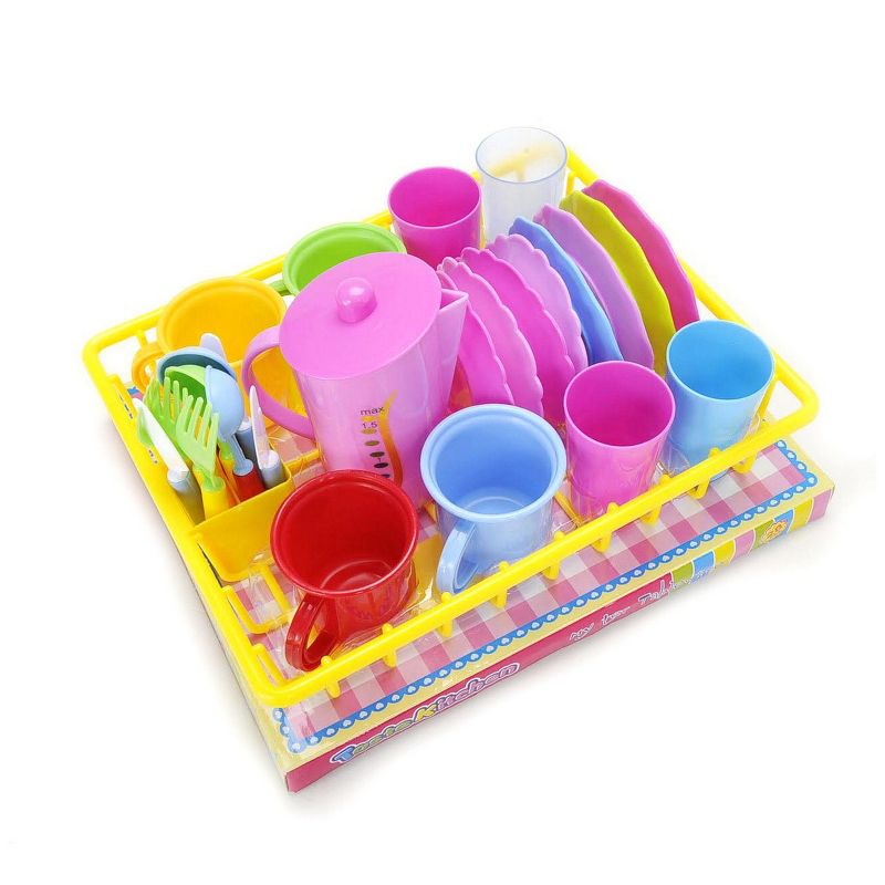 Insten 28 Piece Play Dishes for Kids Kitchen Wash and Dry Tea Playset, 2 of 9