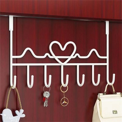 LunaLulinlk Over The Door Hooks, 7 Hooks Hanger Rack for Hanging,Decorative Metal Rack for Home Hooks White