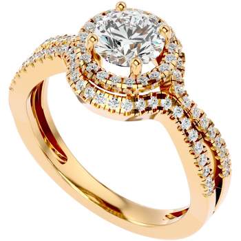 Pompeii3 1 1/2Ct Diamond & Moissanite Halo Engagement Ring in 10k Gold