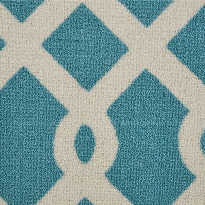 Aqua and White Geometric Outdoor Area Rug, 2'3" x 3'9"