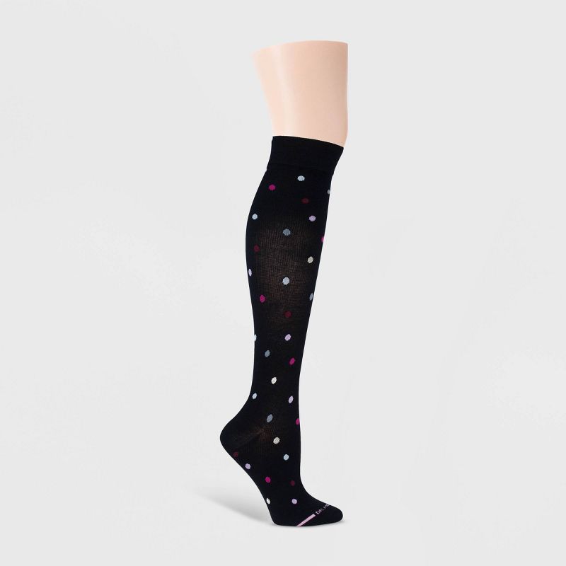 Dr. Motion Women&#39;s Mild Compression Dancing Dots Knee High Socks - Black 4-10, 4 of 5