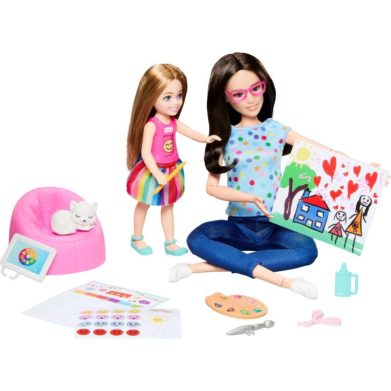 Barbie Art Therapy Playset with 2 Dolls, Pet &#38; Accessories, Shirt on Small Doll Rotates Emoji (Target Exclusive), 1 of 7