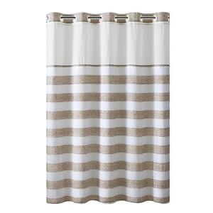 Hookless Yarn Dye Stripe Shower Curtain with Liner Tan