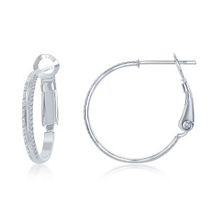 Bella Silver Sterling Silver Double Ridge 20mm Hoop Earrings - Silver - 1 of 2