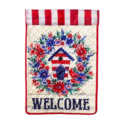 Birdhouse Wreath Garden Quilted Flag