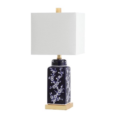 Pilar Navy and White Ceramic Floral Table Lamp Set