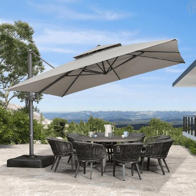 PURPLE LEAF Outdoor Cantilever Umbrella with Base Large Patio Umbrella Windproof Heavy Duty Hanging Offset Umbrella for Garden Outdoor Pool