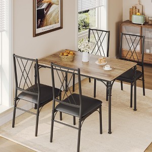 5-Piece Dining Table Set for 4 with Chairs, Modern Rectangular Kitchen Table and PU Cushion Dining Chairs, Space-Saving Furniture Set - 1 of 4