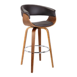 30" Julyssa Mid-Century Swivel Barstool: Faux Leather & Walnut Wood - Armen Living - 1 of 4