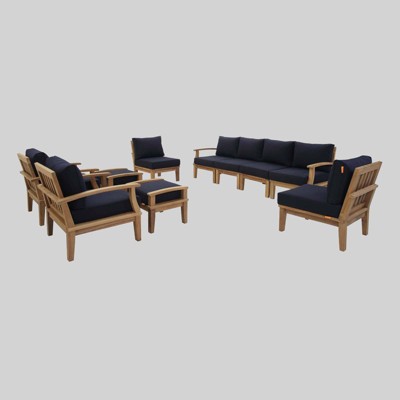 Marina 10pc Outdoor Patio Teak Set Navy - Modway