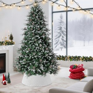 Christmas Tree Collar, 33.5 Inch Diamond Pattern Christmas Tree Skirt with 2 Clips, Tree Collar for Artificial Trees, Xmas Holiday Home Decor - 1 of 4