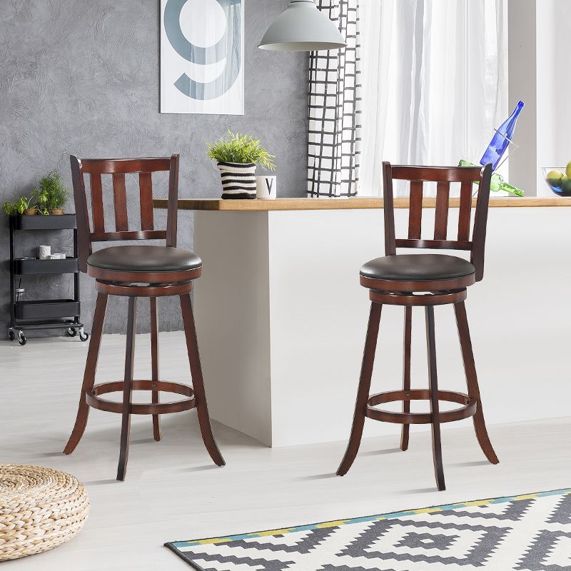 Costway Set of 2 29.5'' Swivel Bar stool Leather Padded Dining Kitchen Pub Bistro Chair High Back, 4 of 11