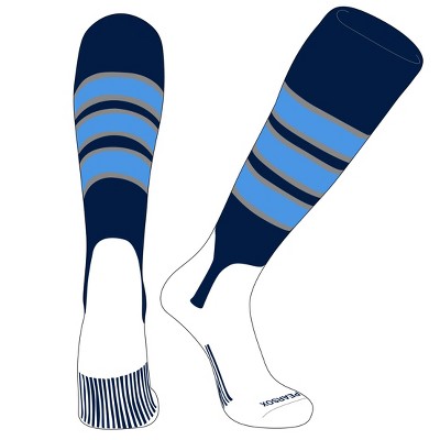 PEAR SOX OTC Baseball Softball Stirrup Socks (C, 5in) Navy, Silver, Sky Blue