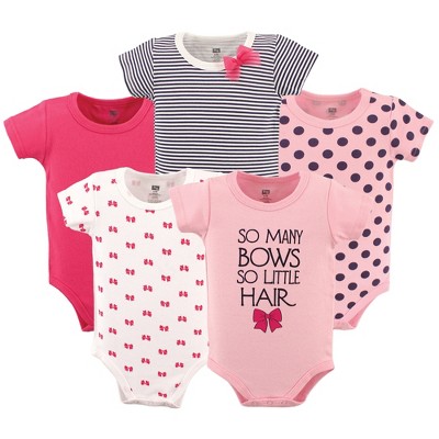 Image of Hudson Baby Infant Girl Cotton Bodysuits 5pk, So Many Bows, 12-18 Months