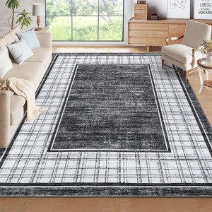 Modern Bordered Rug Farmhouse Plaid Area Rugs for Living Room Bedroom, Indoor Accent Carpet Home Decor - 1 of 4