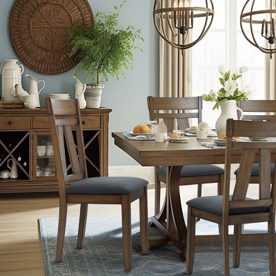 Gray Upholstered Linen Side Chair with Natural Wood Frame