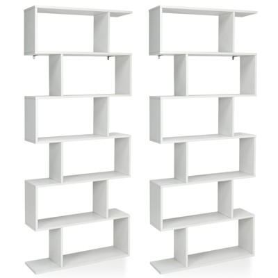 Tangkula 2 PCS 6-Tier S-Shaped Wooden Bookshelf Storage Bookcase Multifunctional  Display Stand Shelf