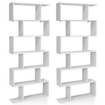 Tangkula 2 PCS 6-Tier S-Shaped Wooden Bookshelf Storage Bookcase Multifunctional  Display Stand Shelf