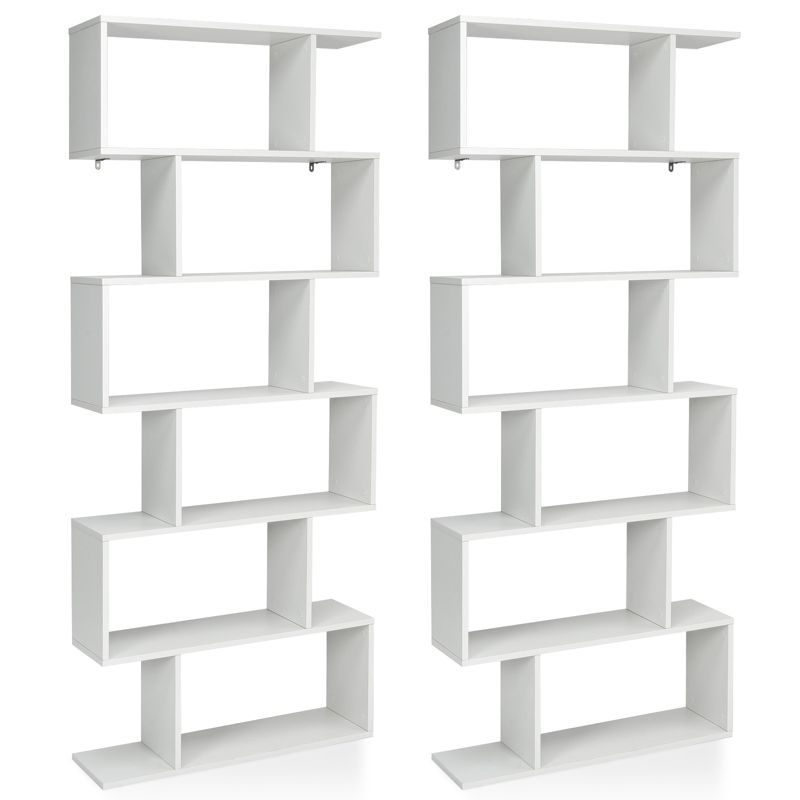 Tangkula 2 PCS 6-Tier S-Shaped Wooden Bookshelf Storage Bookcase Multifunctional  Display Stand Shelf, 1 of 10