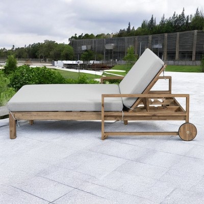 Mshliw Farmhouse-Style Wooden Outdoor Daybed for 2 - Adjustable Sun Lounger with Wheels for Poolside, Garden & Patio