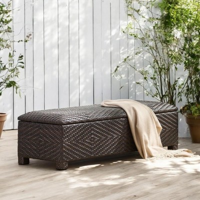 Alilang 51.50 inches Outdoor Wicker Storage Ottoman with Weather-Resistant Design and Ample Storage Space-Brown